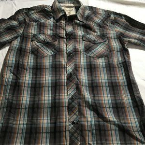 #61 Button Up Pearl Snap Plaid Western Shirt Men's Sz Medium Coastal Long Sleev